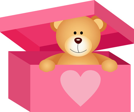 Teddy bear in pink boxのイラスト素材