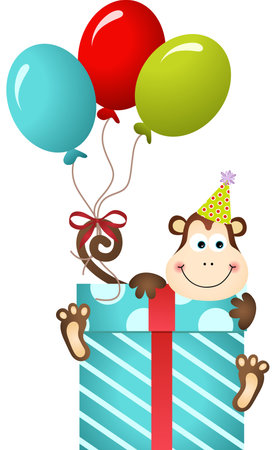 Birthday monkey on gift boxのイラスト素材