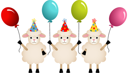 Birthday sheeps with balloonsのイラスト素材