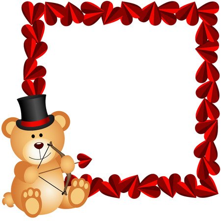 Cupid teddy bear with heart frameのイラスト素材