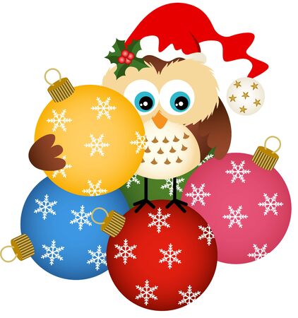 Owl with Christmas glass ballのイラスト素材