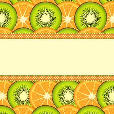 Orange and kiwi slice background with blank bannerのイラスト素材