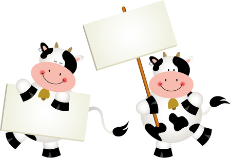 Couple cows with signboardsのイラスト素材