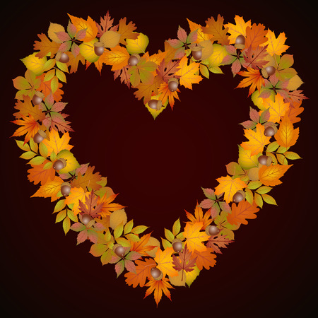 Autumn leaves heart shaped backgroundのイラスト素材