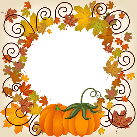 Autumn leaves pumpkin picture frameのイラスト素材