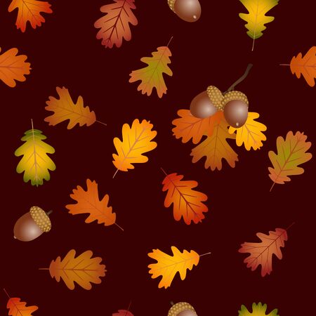 Fall oak leaves and acorns seamless backgroundのイラスト素材