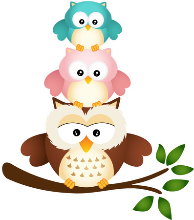 Owl father with two sonsのイラスト素材