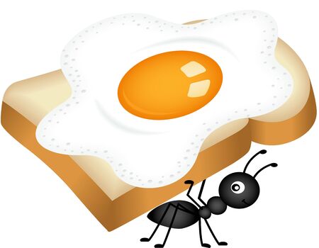 Ant carrying sandwich from fried eggのイラスト素材