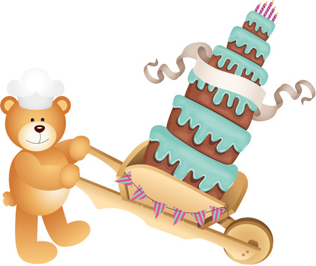 Teddy bear carrying birthday cakeのイラスト素材