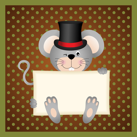 Mouse holding a blank sign backgroundのイラスト素材