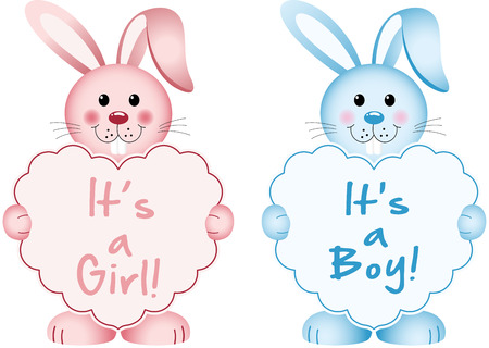 Bunny with heart baby girl and boyのイラスト素材