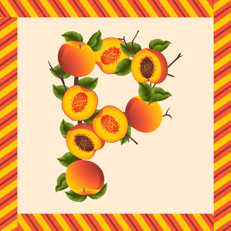 Label peaches making letter Pのイラスト素材