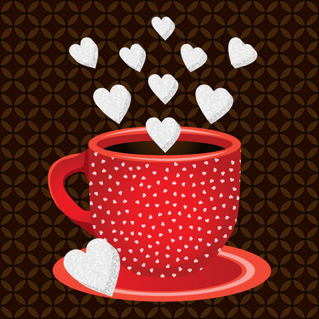 Cup coffee sweets heart shaped sugar cubesのイラスト素材