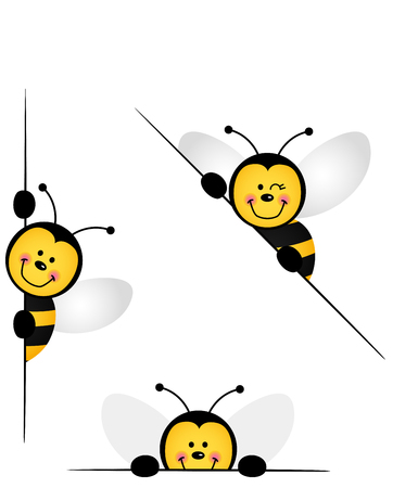 Bee peeking from behind in various positionsのイラスト素材