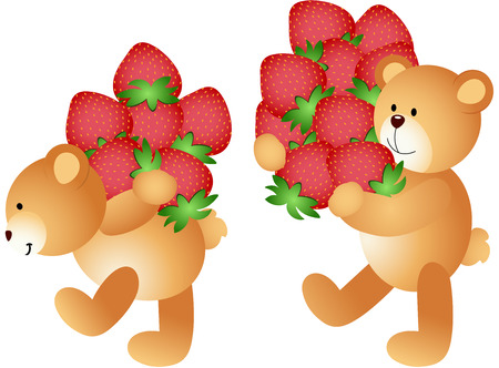 Strawberries being carried by teddy bearsのイラスト素材