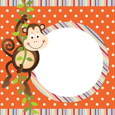 Monkey hanging in tree frame backgroundのイラスト素材