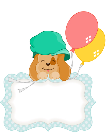 Cute dog with balloons blank gift tagのイラスト素材