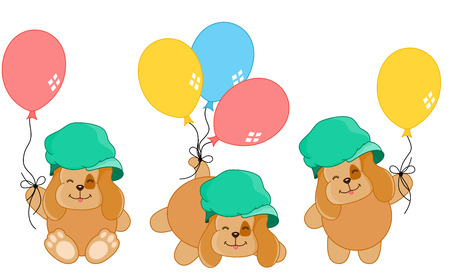 Cute dog with balloons different positionsのイラスト素材