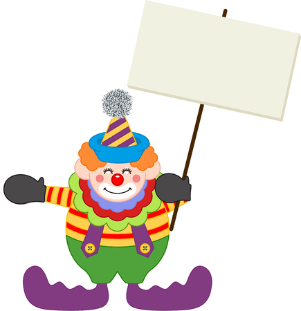 Happy clown holding blank signboardのイラスト素材