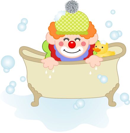 Adorable clown taking a bathのイラスト素材