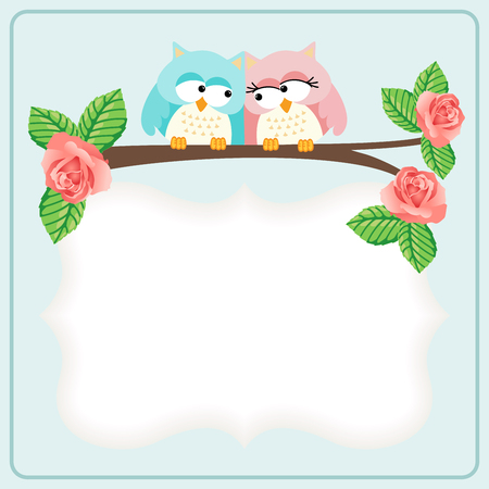 Owls couple love greeting cardのイラスト素材