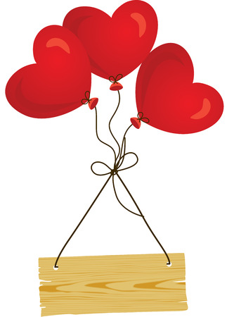 Wooden sign flying with heart balloonsのイラスト素材