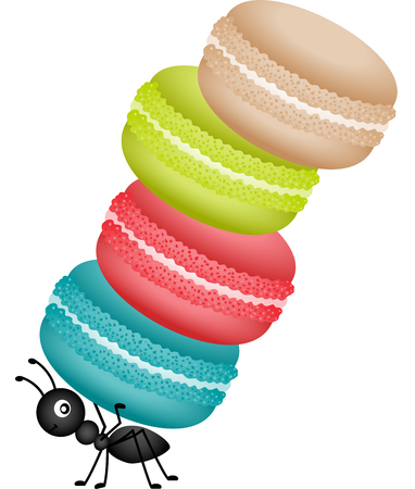 Ant carrying a pile of macaroonsのイラスト素材