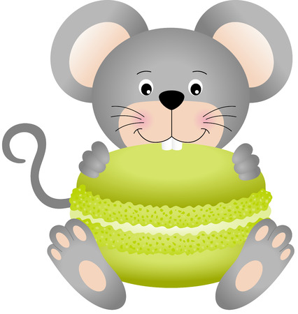 Mouse eating macaroonのイラスト素材