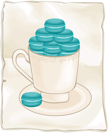 Cup full of blue macaroons on vintage backgroundのイラスト素材