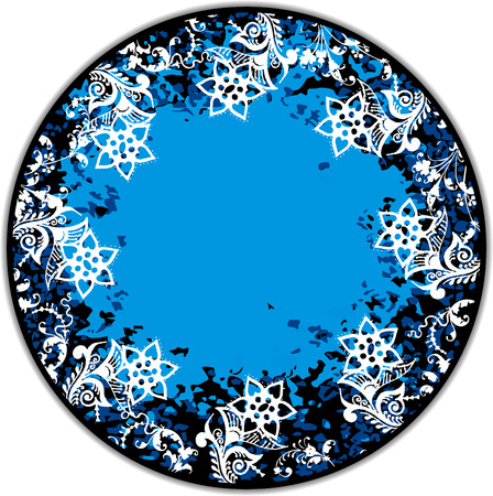 Floral blue round frameのイラスト素材