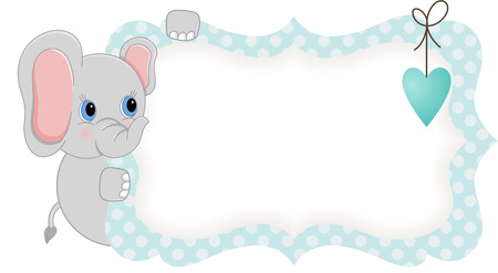 Baby elephant holding blue blank labelのイラスト素材