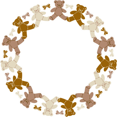 Round frame with teddy bears and bowsのイラスト素材