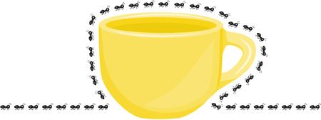 Ants around yellow tea cupのイラスト素材