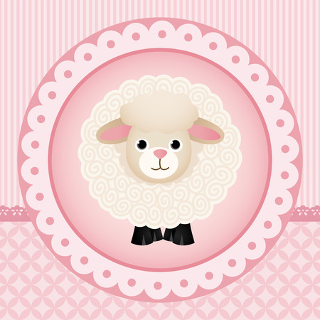 Cute sheep over pink backgroundのイラスト素材