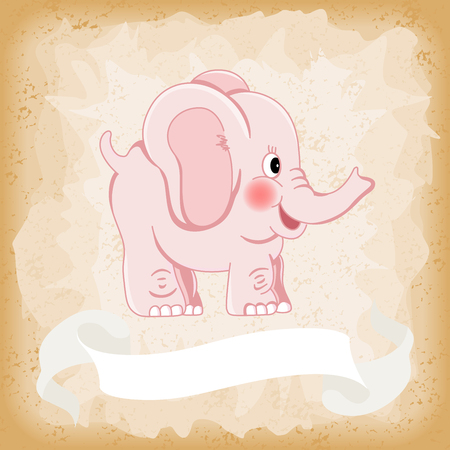 Baby elephant pink on old vintage backgroundのイラスト素材