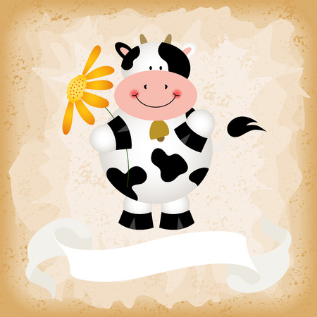 Cute cow on old vintage backgroundのイラスト素材