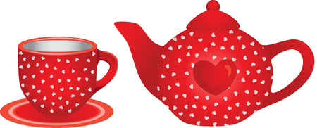 Love red tea cup and teapotのイラスト素材