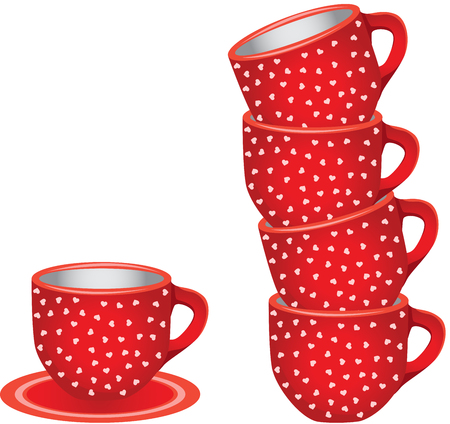 Stack of red tea cups with heartsのイラスト素材