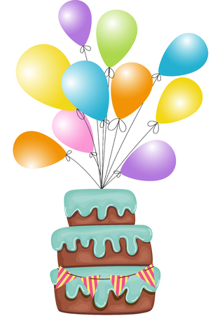 Birthday cake with balloonsのイラスト素材