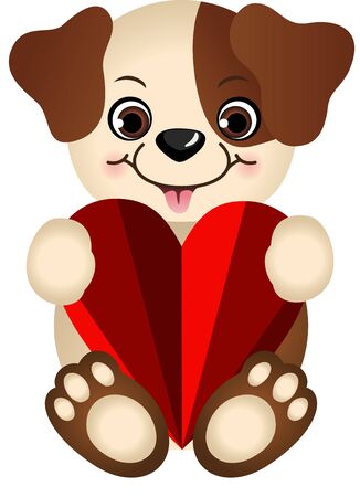 Cute dog holding a heartのイラスト素材