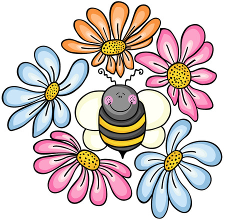 Bee surrounded by flowersのイラスト素材
