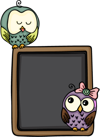 Cute couple owls with blackboardのイラスト素材