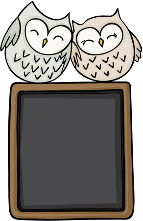 Cute couple owls on blackboardのイラスト素材