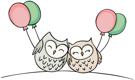 Cute couple owls with balloonsのイラスト素材