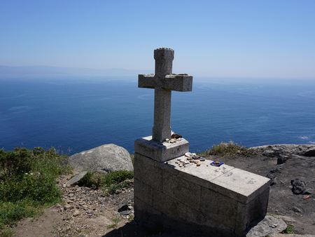 Stone cross at Cape Finisterreの写真素材