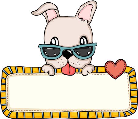 Cute dog with sunglasses and love blank signのイラスト素材