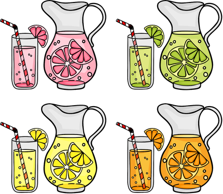 Fresh orange, grapefruit, lemon and lime refreshment juice citrus fruits.のイラスト素材