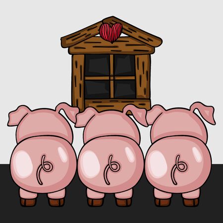 Three little pigs to back view.のイラスト素材