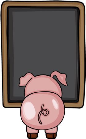 Little pig facing the blackboardのイラスト素材