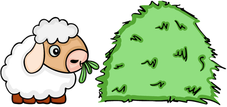 Cute sheep eating grassのイラスト素材